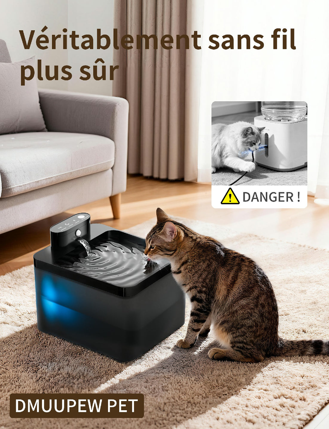 Automatic, Silent, Cordless Cat Water Fountain, 2.2L with Multiple Filtration, Splash-Resistant for Indoor/Outdoor Use